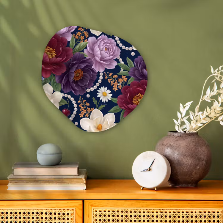 Bloemen - Parels - Decoratie - Modern - Blauw Wandcirkel Organisch Forex 3mm klein -sfeer2