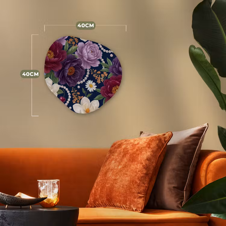 Bloemen - Parels - Decoratie - Modern - Blauw Wandcirkel Organisch Forex 3mm klein -sfeer3