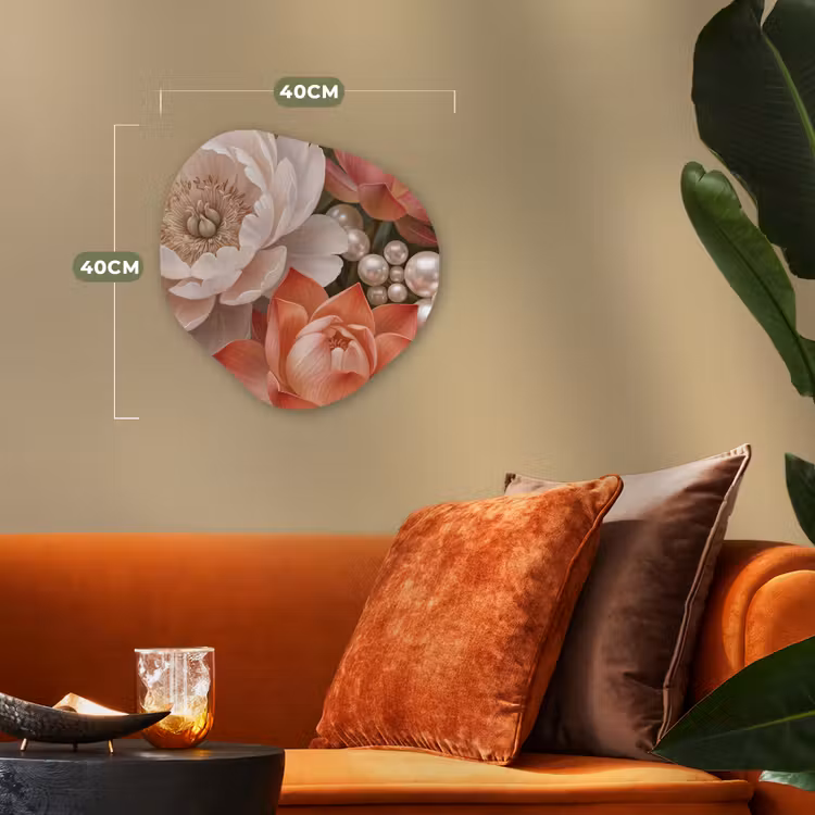 Bloemen - Parels - Elegant - Roze - Wit Wandcirkel Organisch Forex 3mm klein -sfeer3