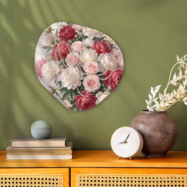 Bloemen - Parels - Romantiek - Klassiek - Roze Wandcirkel Organisch Forex 3mm klein -sfeer2
