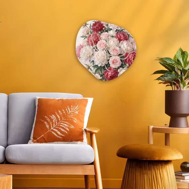 Bloemen - Parels - Romantiek - Klassiek - Roze Wandcirkel Organisch Forex 3mm klein -sfeer4
