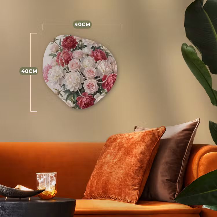 Bloemen - Parels - Romantiek - Klassiek - Roze Wandcirkel Organisch Forex 3mm klein -sfeer3