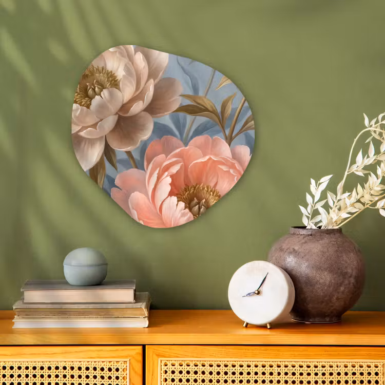 Bloemen - Roze - Beige - Modern - Natuur Wandcirkel Organisch Forex 3mm klein -sfeer2