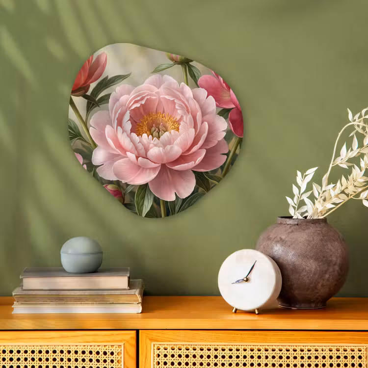 Bloemen - Roze - Klassiek - Gedetailleerd - Natuur Wandcirkel Organisch Forex 3mm klein -sfeer2