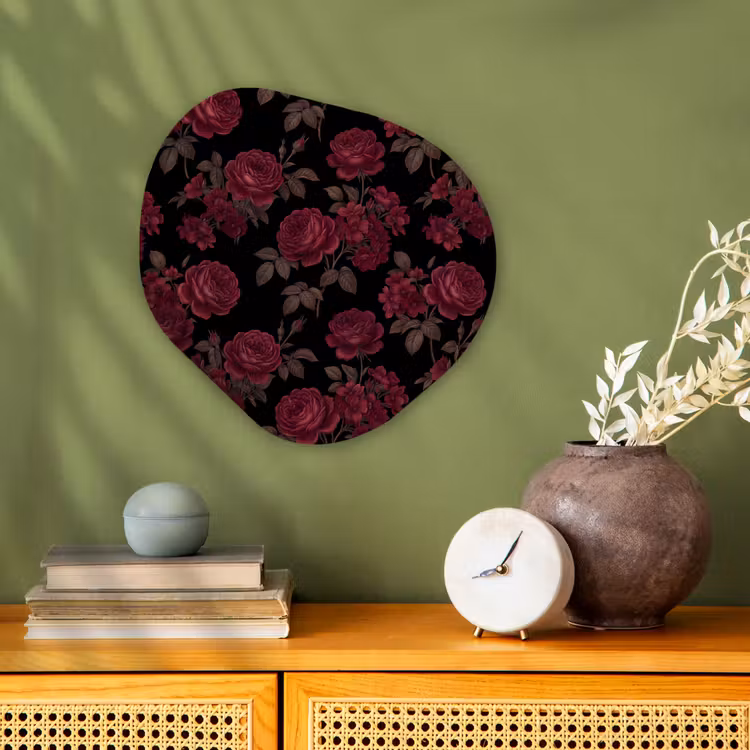 Bloemen - Roos - Patroon - Klassiek - Rood Wandcirkel Organisch Forex 3mm klein -sfeer2