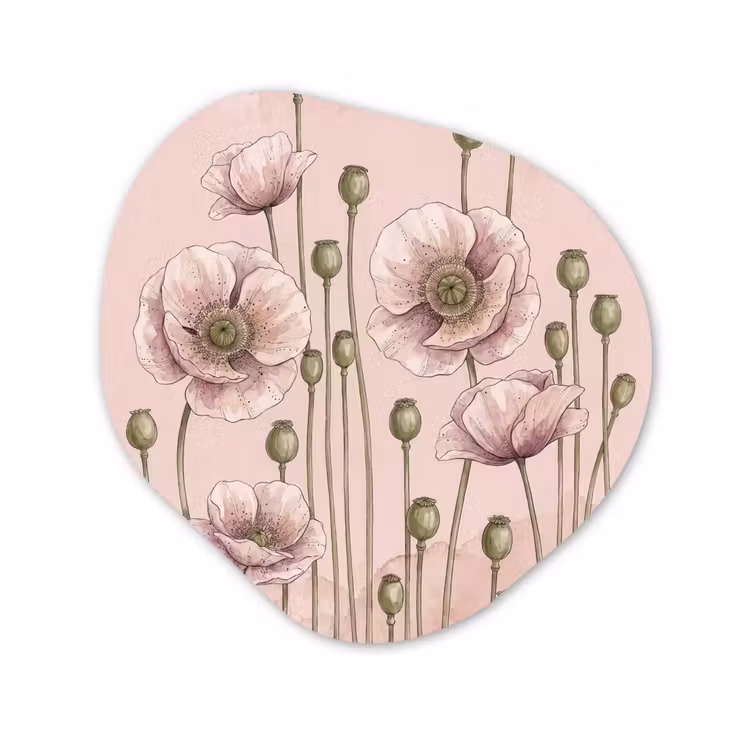 Bloemen - Zomer - Natuur - Aquarel - Roze Wandcirkel Organisch Forex 3mm klein -3d