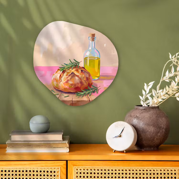 Eten - Brood - Olijfolie - Abstract - Keuken Wandcirkel Organisch Forex 3mm klein -sfeer2