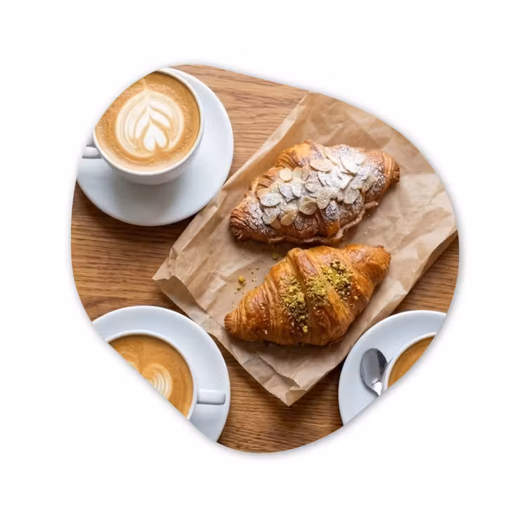 Eten - Croissant - Koffie - Ontbijt - Modern Wandcirkel Organisch Forex 3mm klein -3d