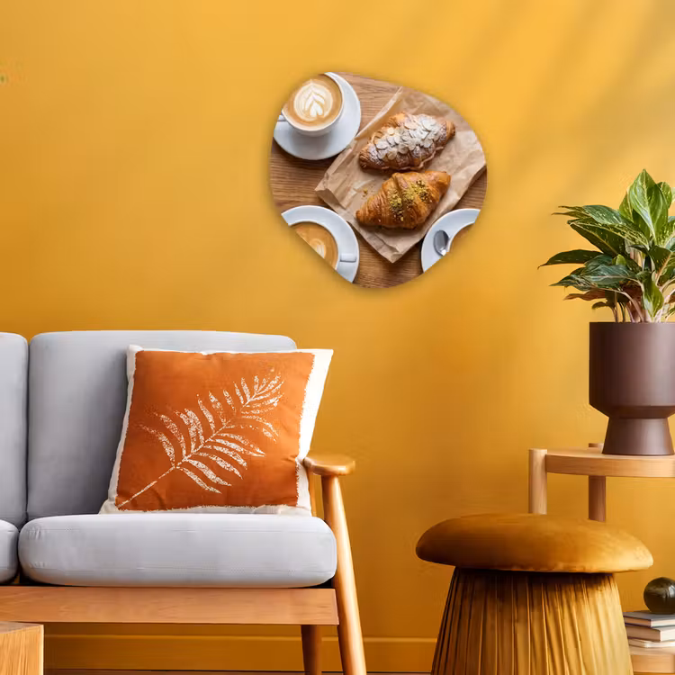 Eten - Croissant - Koffie - Ontbijt - Modern Wandcirkel Organisch Forex 3mm klein -sfeer4