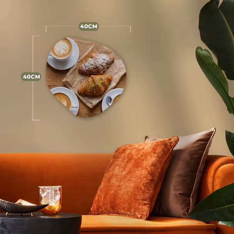 Eten - Croissant - Koffie - Ontbijt - Modern Wandcirkel Organisch Forex 3mm klein -sfeer3