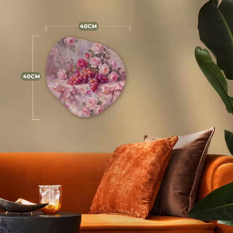 Eten - Bloemen - Stilleven - Roze - Goud Wandcirkel Organisch Forex 3mm klein -sfeer3