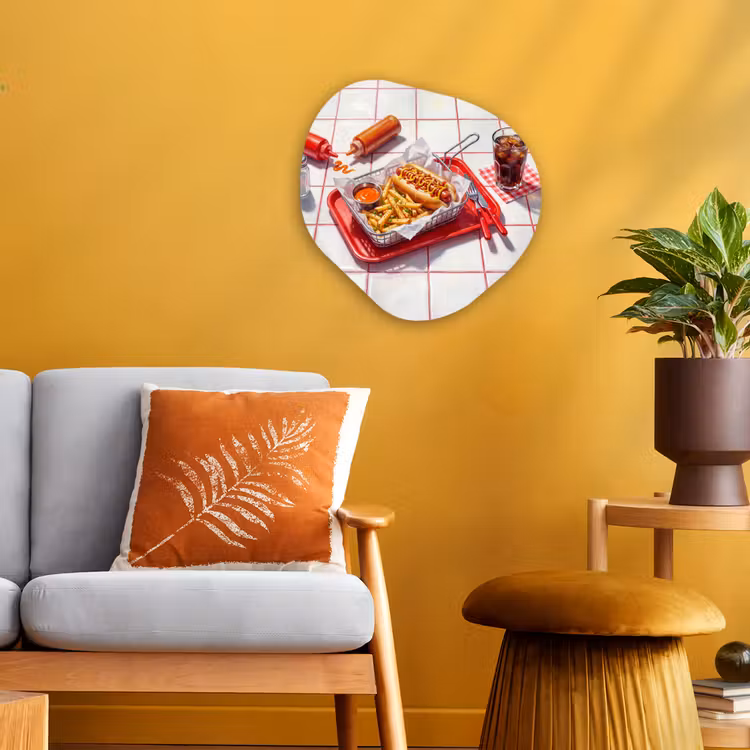 Eten - Hotdog - Fastfood - Modern - Rood Wandcirkel Organisch Forex 3mm klein -sfeer4