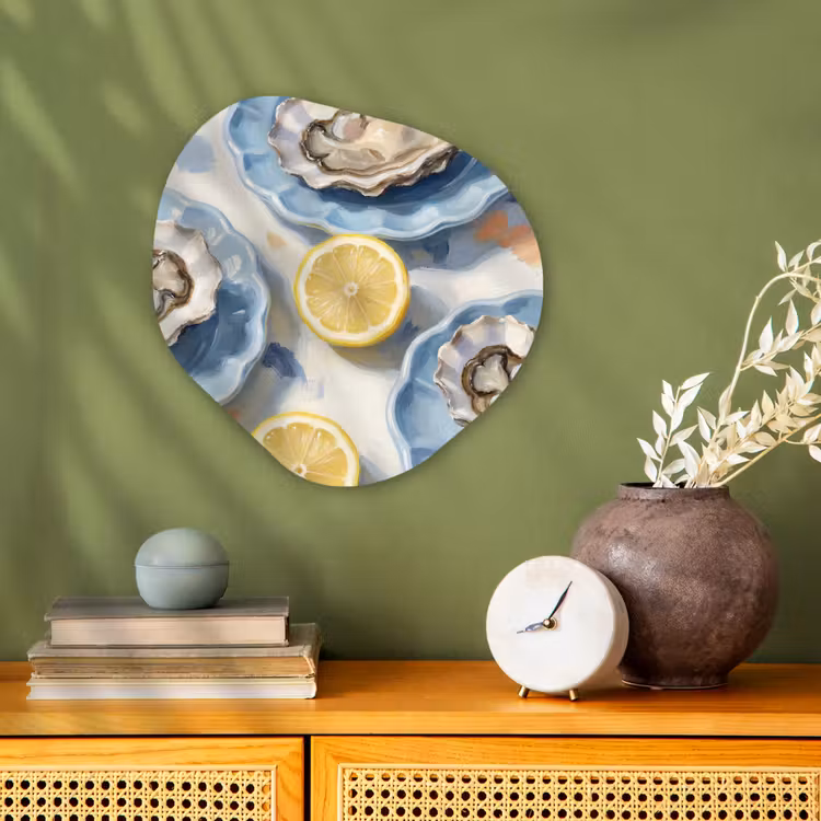 Eten - Oesters - Citroenen - Modern - Geel Wandcirkel Organisch Forex 3mm klein -sfeer2