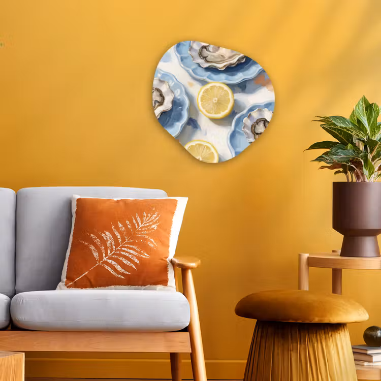 Eten - Oesters - Citroenen - Modern - Geel Wandcirkel Organisch Forex 3mm klein -sfeer4