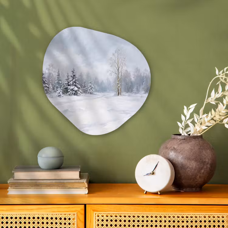 Bospad - Dennen - Sneeuw - Winter - Rustgevend Wandcirkel Organisch Forex 3mm klein -sfeer2