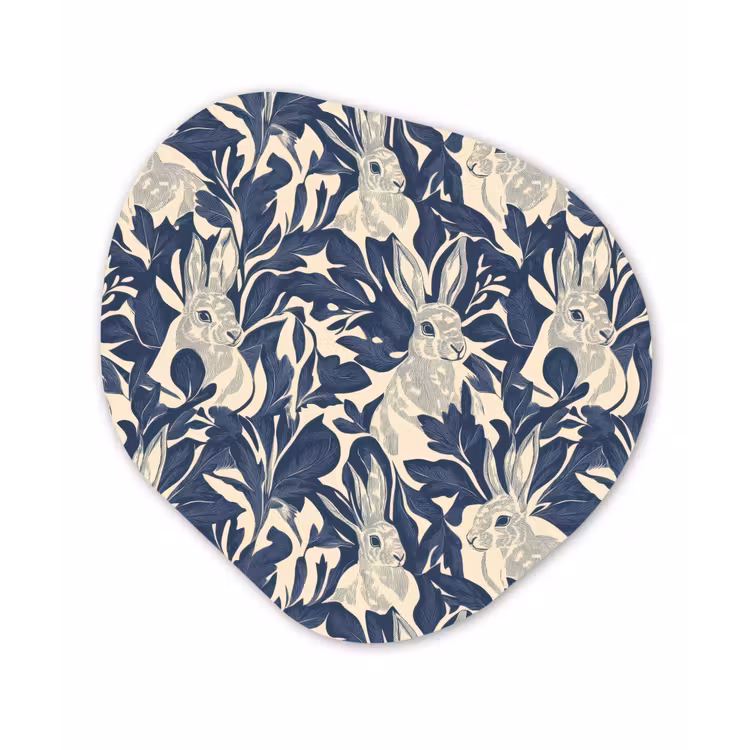 Hazen - Bladeren - Patroon - Blauw - Beige Wandcirkel Organisch Forex 3mm klein 629 -3d