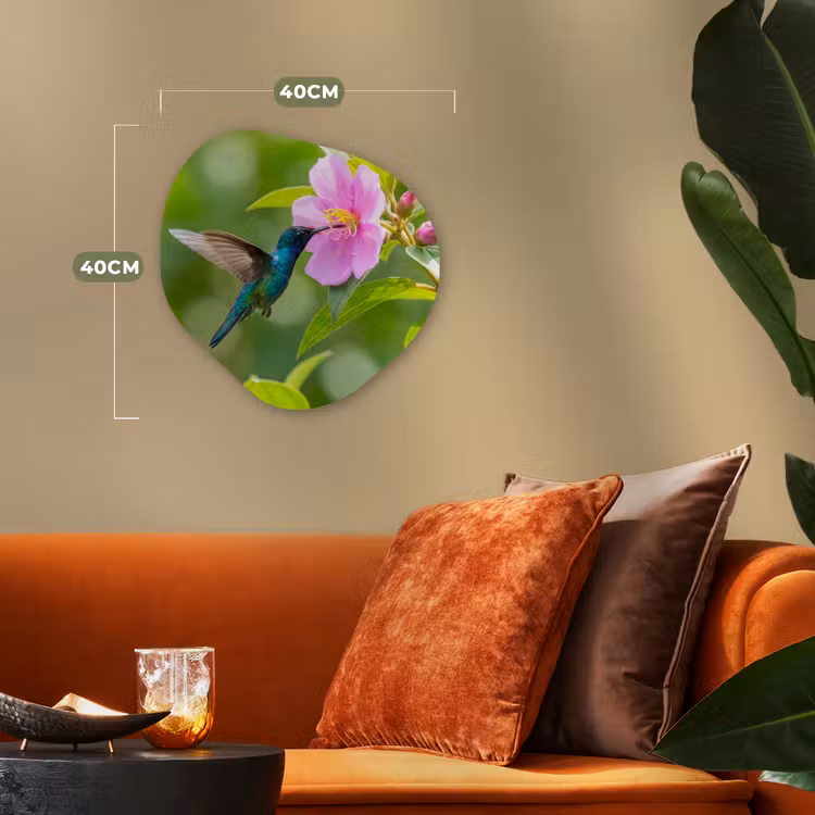 Kolibrie - Bloem - Natuur - Groen Wandcirkel Organisch Forex 3mm klein -sfeer3