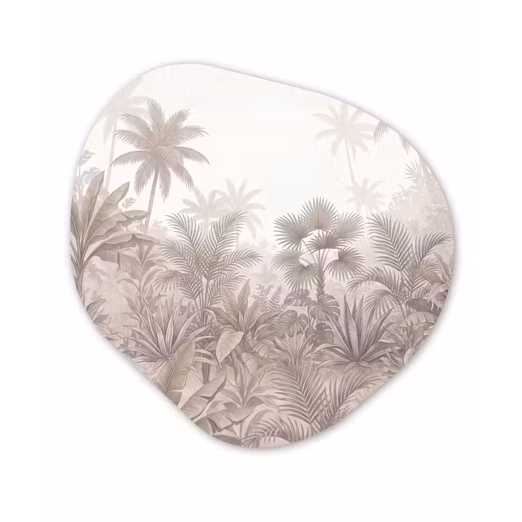 Jungle - Tropisch - Natuur -Vintage - Beige Wandcirkel Organisch Forex 3mm klein -3d