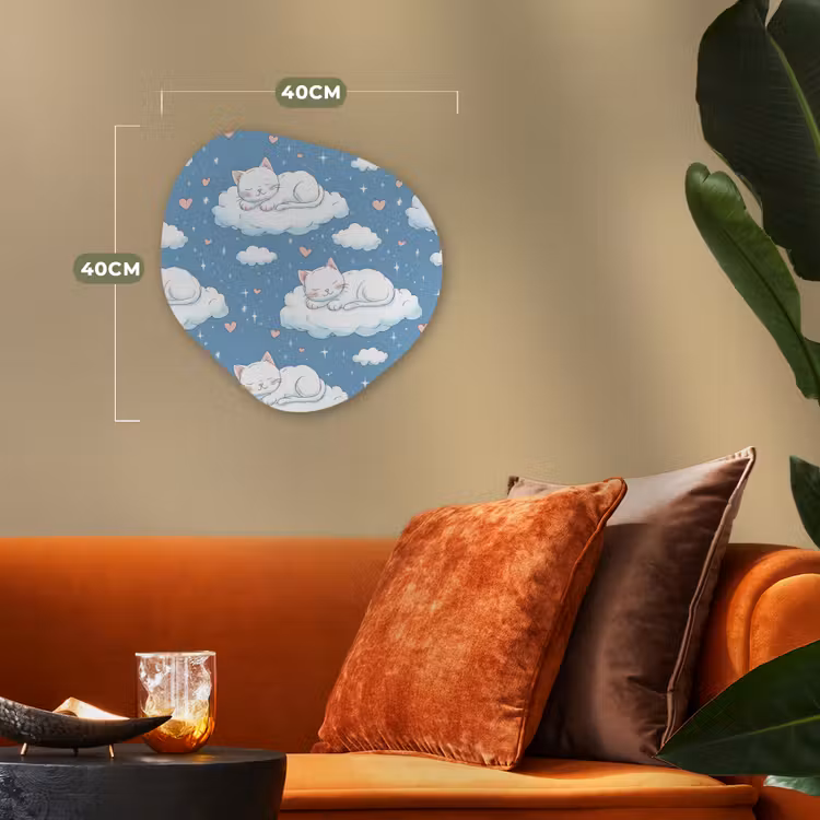 Kitten - Wolken - Blauw Wandcirkel Organisch Forex 3mm klein 629 -sfeer3