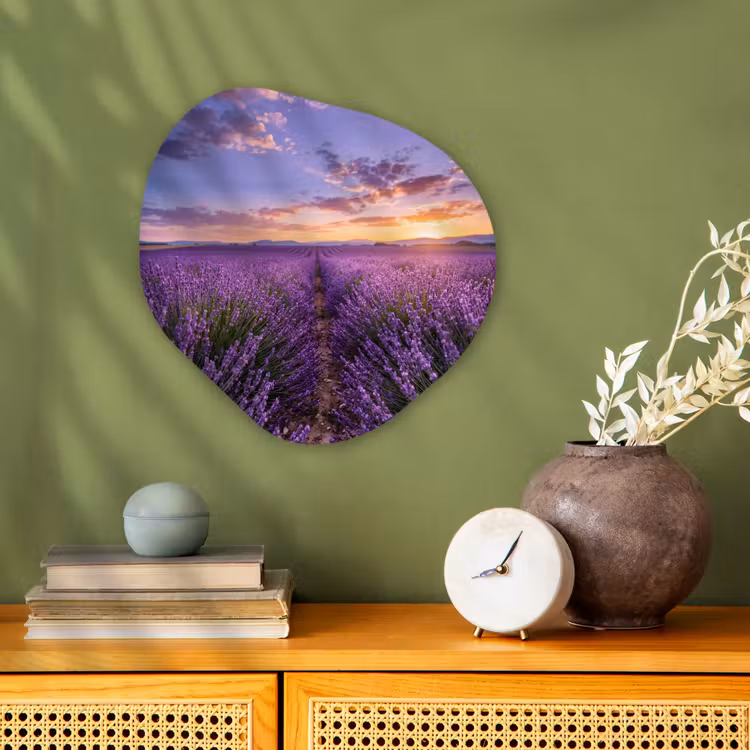 Lavendel - Veld - Natuur - Paars Wandcirkel Organisch Forex 3mm klein -sfeer2