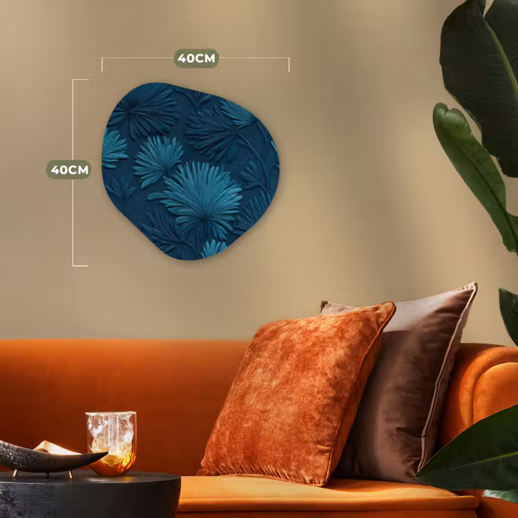 Bladeren - Reliëf - Patroon - Oceaanblauw - Modern Wandcirkel Organisch Forex 3mm klein 629 -sfeer3
