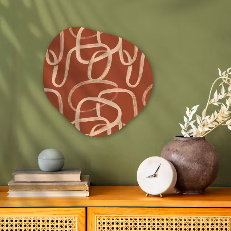 Lijnen - Abstract - Organisch - Terracotta - Crème Wandcirkel Organisch Forex 3mm klein 629 -sfeer2