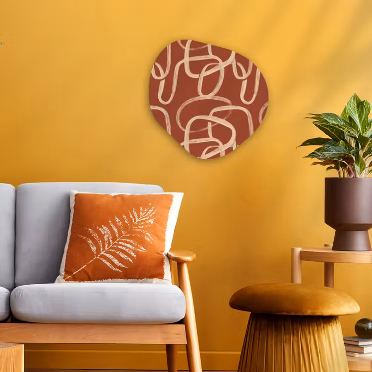 Lijnen - Abstract - Organisch - Terracotta - Crème Wandcirkel Organisch Forex 3mm klein 629 -sfeer4