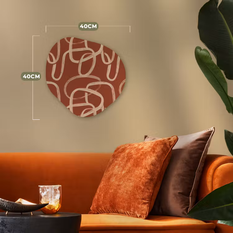 Lijnen - Abstract - Organisch - Terracotta - Crème Wandcirkel Organisch Forex 3mm klein 629 -sfeer3