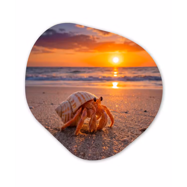 Kreeft - Strand - Natuur - Zonsondergang - Oranje Wandcirkel Organisch Forex 3mm klein -3d
