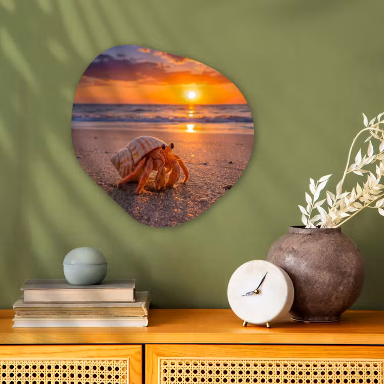 Kreeft - Strand - Natuur - Zonsondergang - Oranje Wandcirkel Organisch Forex 3mm klein -sfeer2
