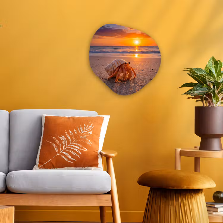 Kreeft - Strand - Natuur - Zonsondergang - Oranje Wandcirkel Organisch Forex 3mm klein -sfeer4