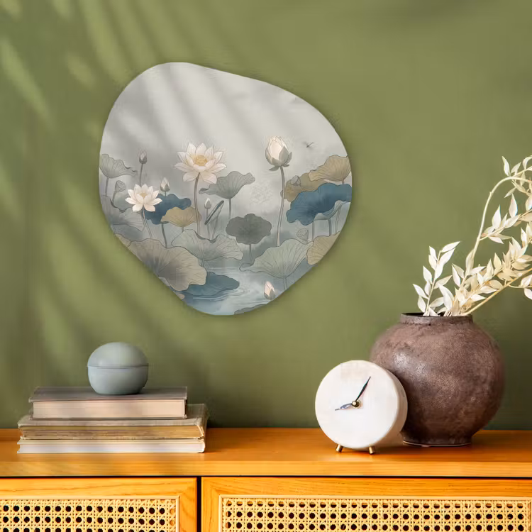 Lotus - Bloemen - Groen Wandcirkel Organisch Forex 3mm klein -sfeer2