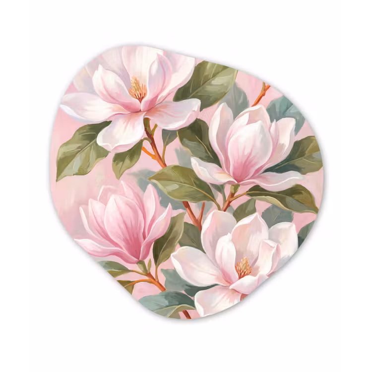 Magnolia's - Patroon - Roze Wandcirkel Organisch Forex 3mm klein -3d