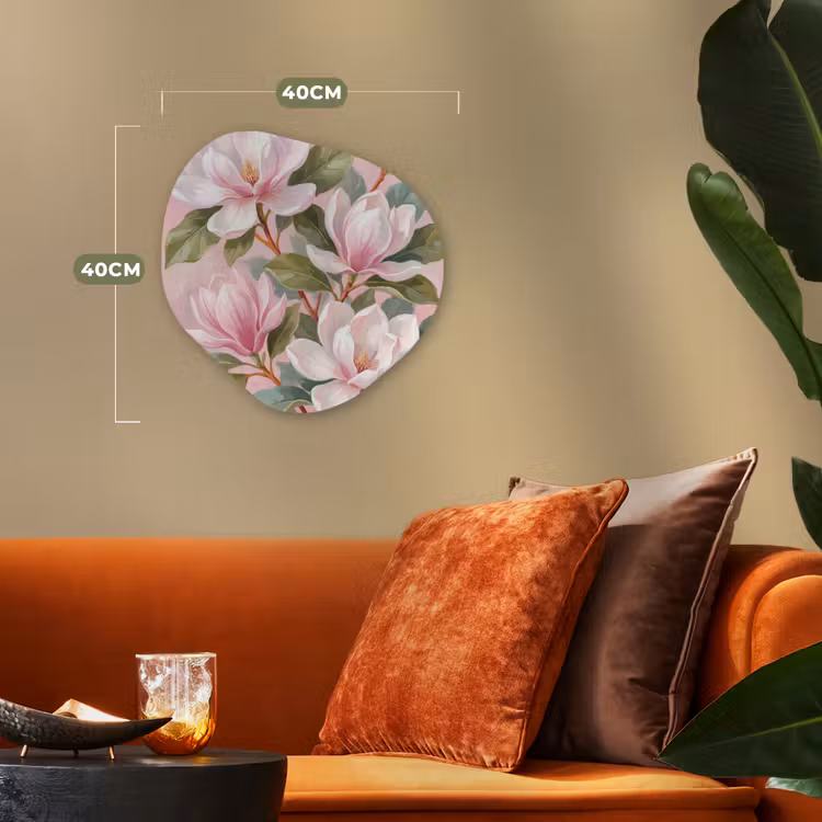 Magnolia's - Patroon - Roze Wandcirkel Organisch Forex 3mm klein -sfeer3