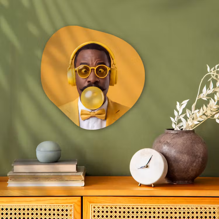 Man - Bubblegum - Portret - Geel - Modern Wandcirkel Organisch Forex 3mm klein -sfeer2
