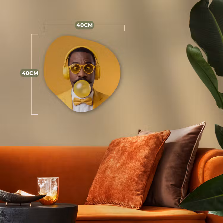 Man - Bubblegum - Portret - Geel - Modern Wandcirkel Organisch Forex 3mm klein -sfeer3
