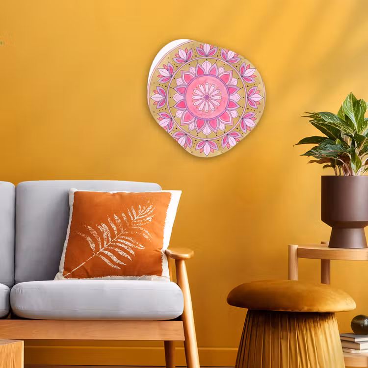 Mandala - Patroon - Kunst - Aquarel - Roze Wandcirkel Organisch Forex 3mm klein -sfeer4
