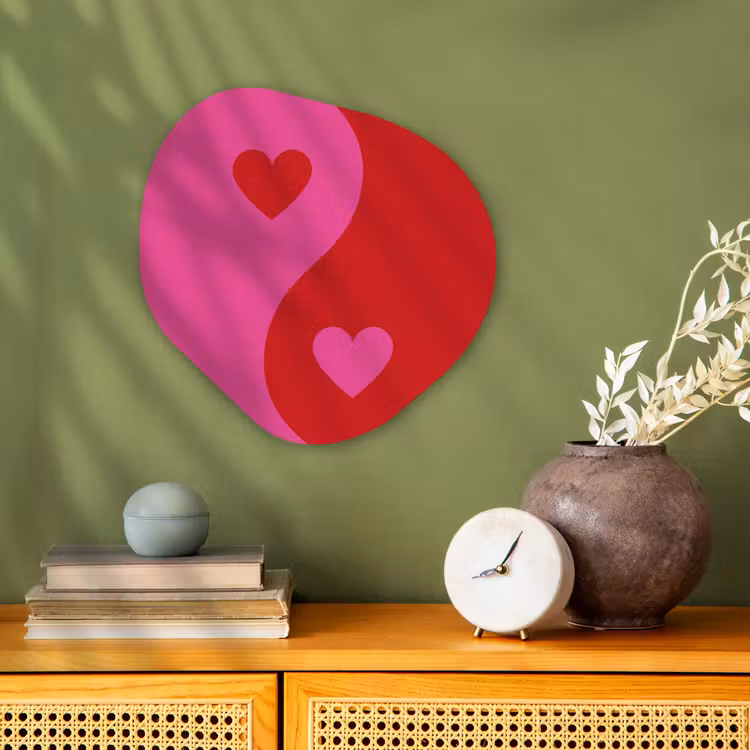 Minimalistisch - Rood - Roze - Hartjes Wandcirkel Organisch Forex 3mm klein -sfeer2