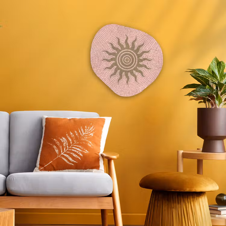 Mozaïek - Zon - Patroon - Klassiek - Roze Wandcirkel Organisch Forex 3mm klein -sfeer4