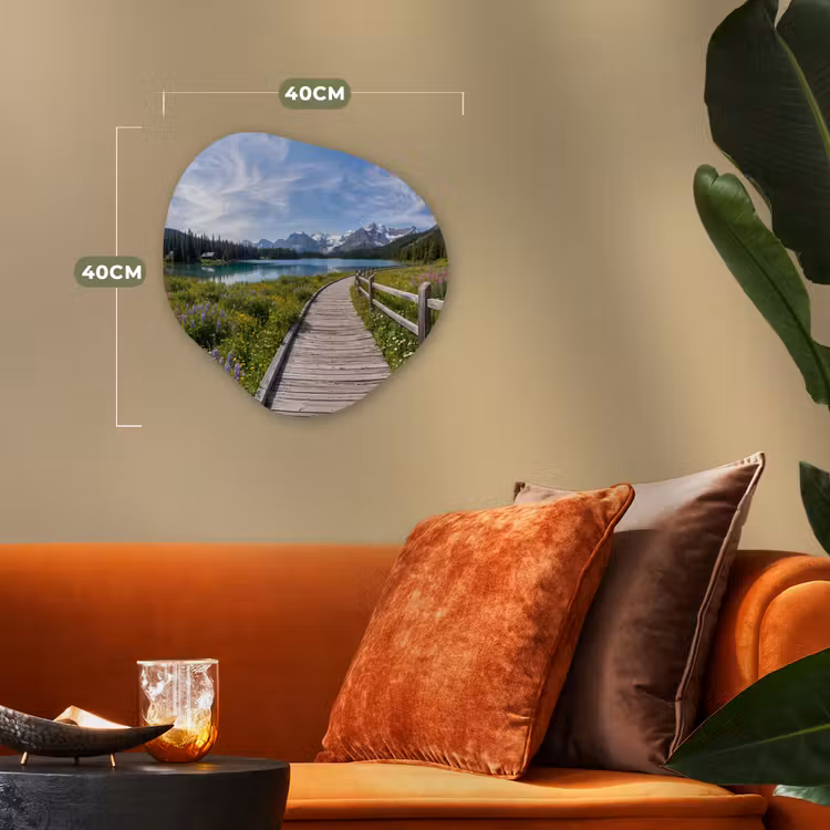 Bergen - Meer - Landschap - Blauw Wandcirkel Organisch Forex 3mm klein -sfeer3