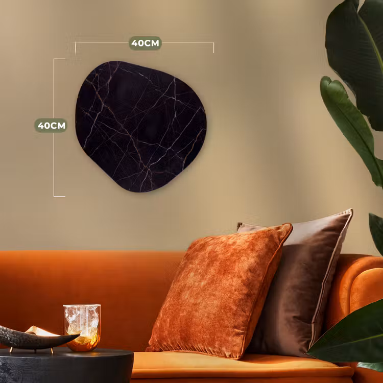 Natuursteen - Marmerpatroon - Abstract - Modern - Zwart - Goud Wandcirkel Organisch Forex 3mm klein -sfeer3