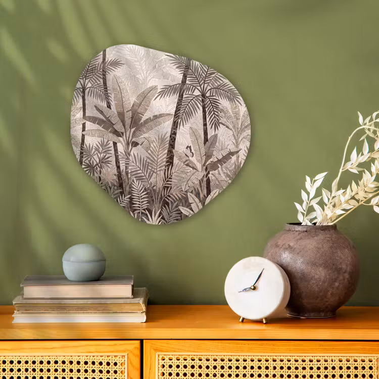 Natuur - Bladeren - Landschap - Mozaïek - Beige Wandcirkel Organisch Forex 3mm klein -sfeer2