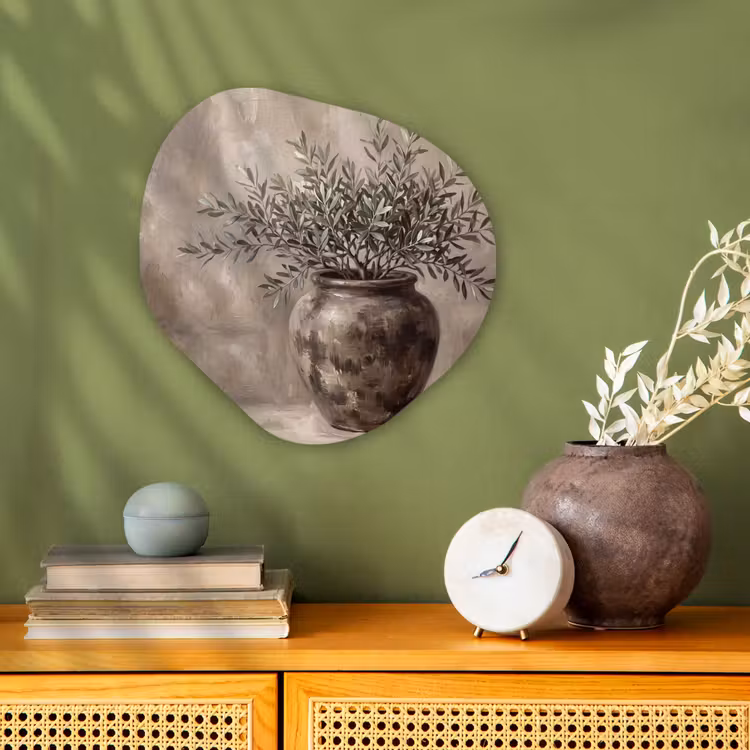 Olijfplant - Aardenpot - Abstract - Beige Wandcirkel Organisch Forex 3mm klein -sfeer2