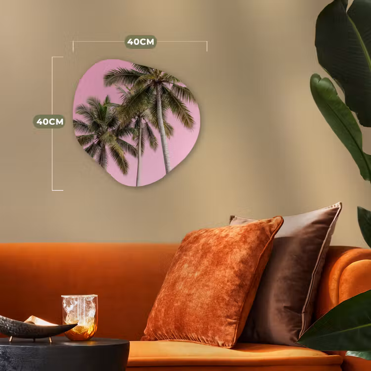 Palmboom - Tropisch - Pink Wandcirkel Organisch Forex 3mm klein -sfeer3
