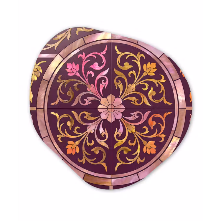 Patroon - Floraal - Oosters - Paars - Goud Wandcirkel Organisch Forex 3mm klein -3d