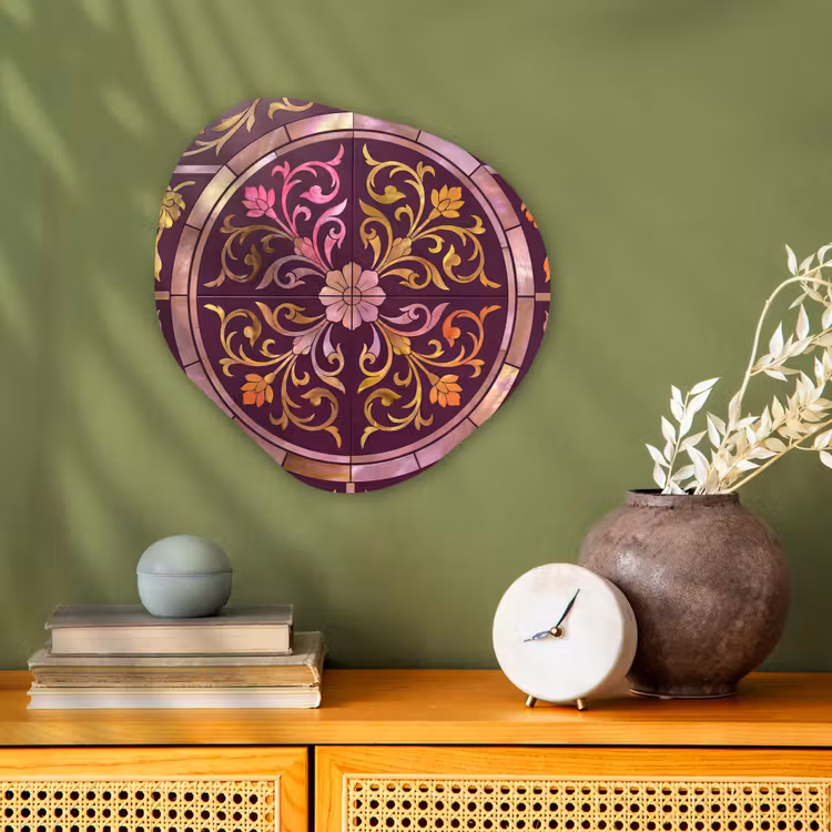 Patroon - Floraal - Oosters - Paars - Goud Wandcirkel Organisch Forex 3mm klein -sfeer2