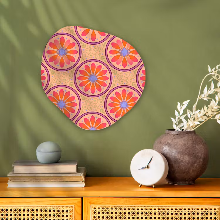 Patroon - Bloemen - Decoratief - Kleurrijk - Modern Wandcirkel Organisch Forex 3mm klein -sfeer2