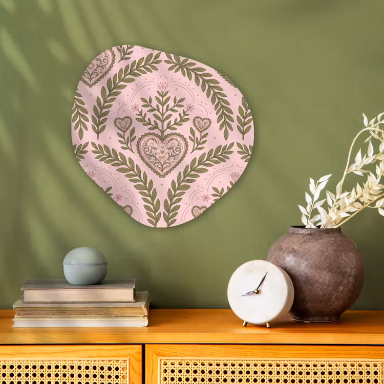 Patroon - Hart - Bloemen - Folkloristisch - Roze Wandcirkel Organisch Forex 3mm klein -sfeer2