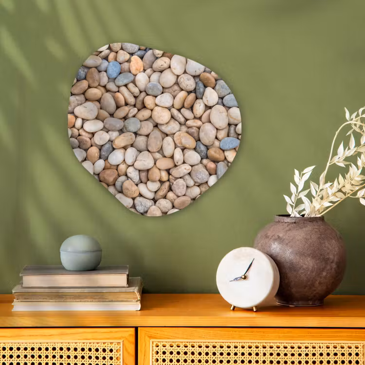 Kiezelstenen - Natuur - Textuur - Beige - Grijs Wandcirkel Organisch Forex 3mm klein -sfeer2