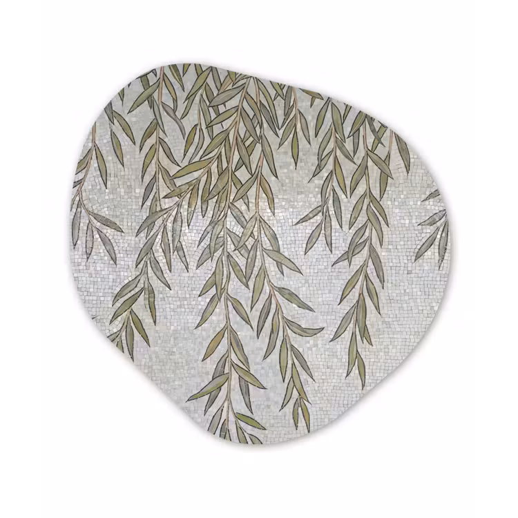 Planten - Mozaïek - Patroon - Groen - Blauw Wandcirkel Organisch Forex 3mm klein -3d